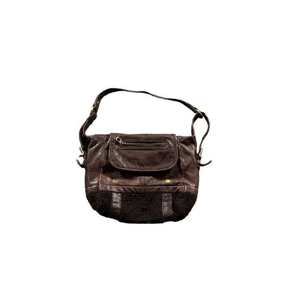 Marc By Marc‎ Jacobs Purse Womens Leather Shoulder Bag Sherpa Fleece Boho Y2K - Picture 1 of 16